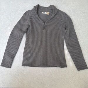 Old Navy Women's Gray Ribbed Half-Zip Cowl Sweater